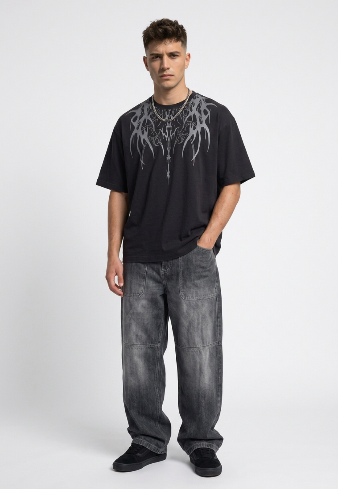 Polera Hombre Oversize Alas Negro 1