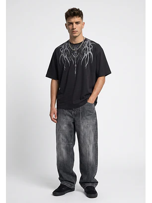 Polera Hombre Oversize Alas Negro