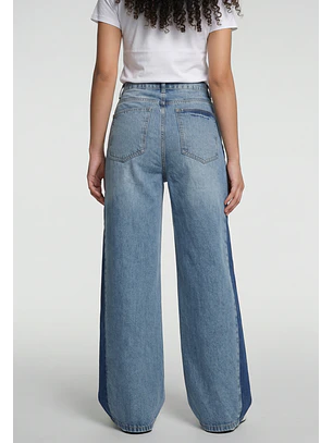 Jeans Mujer Extra Wide Led Bicolor Celeste