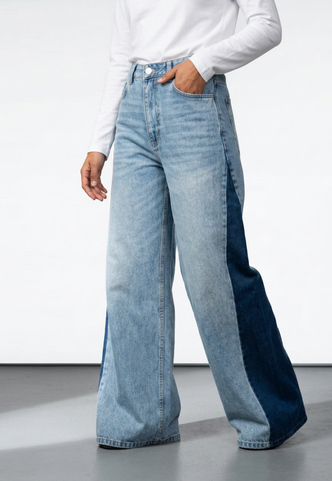 Jeans Mujer Extra Wide Led Bicolor Celeste 3