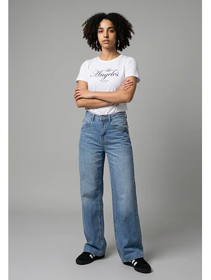 Jeans Mujer Baggy Tiro Alto Proceso Celeste