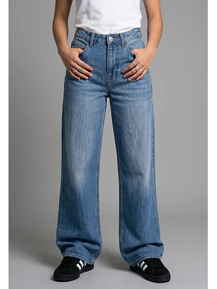 Jeans Mujer Baggy Tiro Alto Proceso Celeste