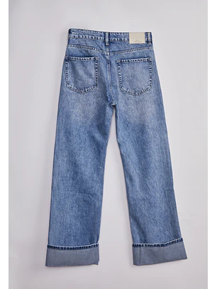 Jeans Mujer Wide Leg Folded Celeste
