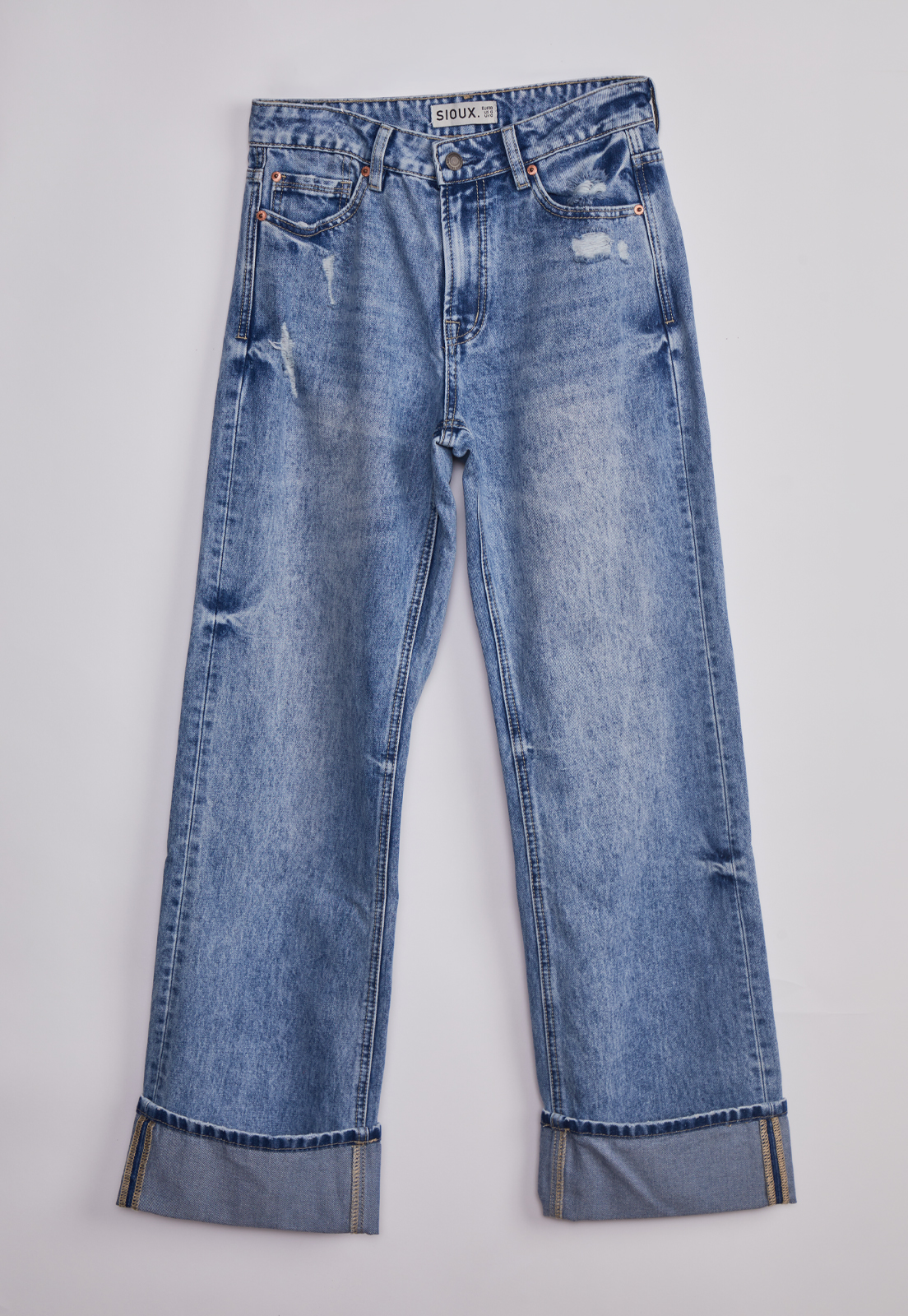 Jeans Mujer Wide Leg Folded Celeste 1