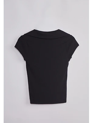 Polera Mujer Cuellos Broches Delantero Negro