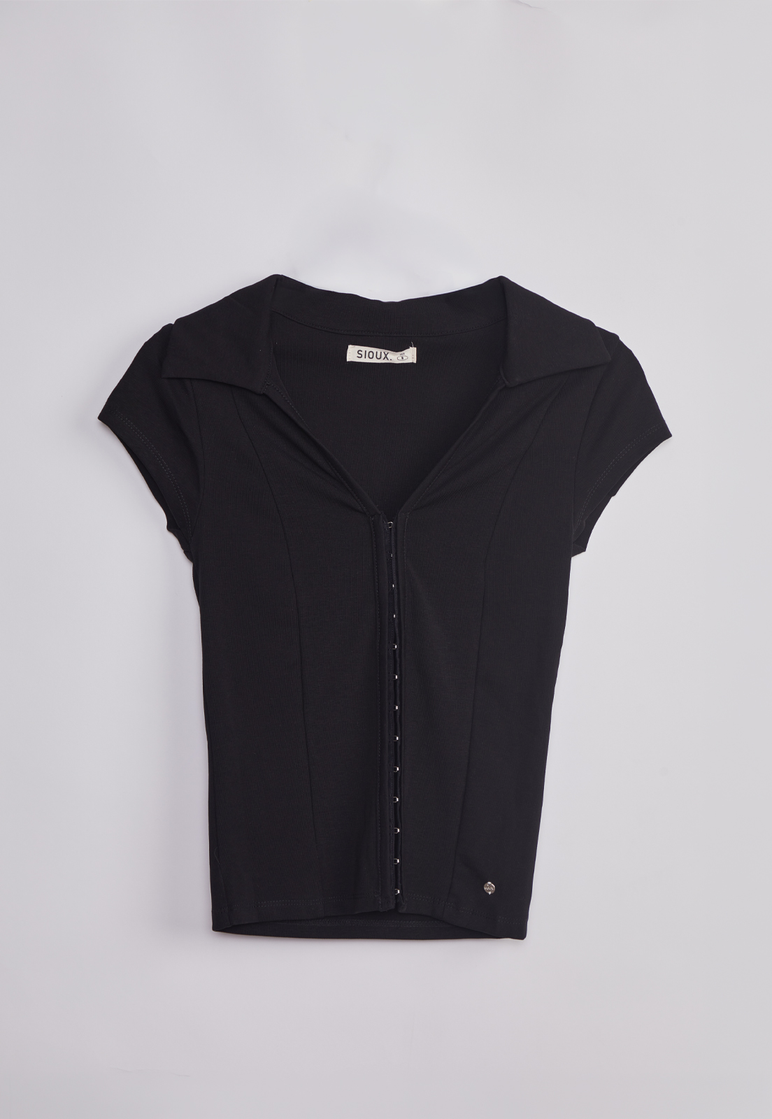 Polera Mujer Cuellos Broches Delantero Negro 1