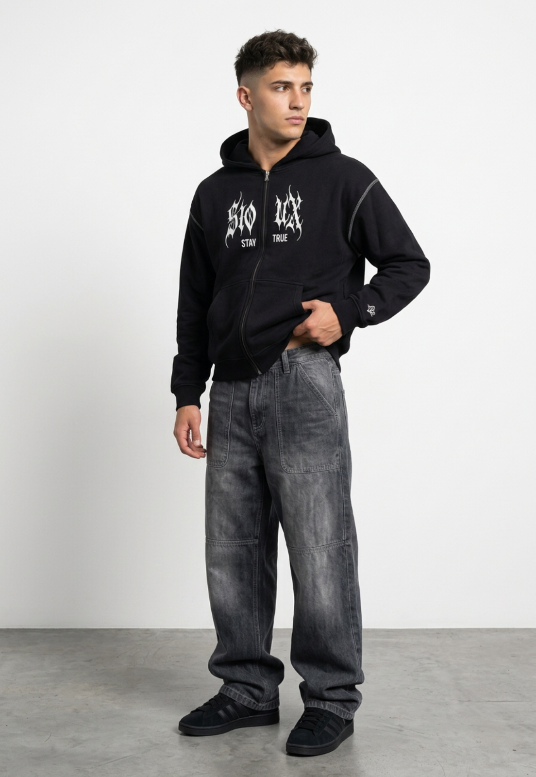 Polerón Hombre Boxy Fit Costuras Negro 2