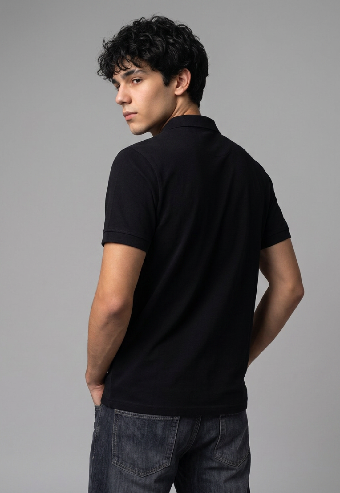 Polera Hombre Piqué Cierre Negro 2