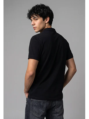 Polera Hombre Piqué Cierre Negro