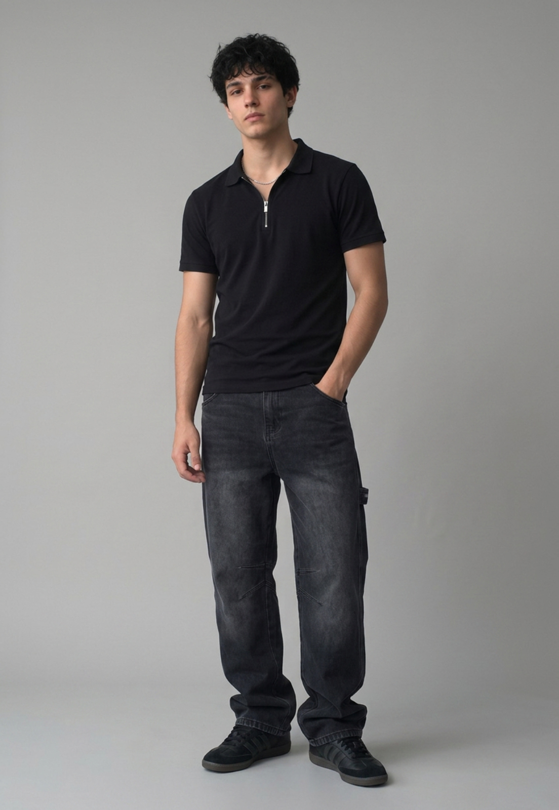 Polera Hombre Piqué Cierre Negro 3