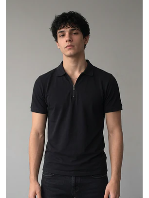Polera Hombre Piqué Cierre Negro