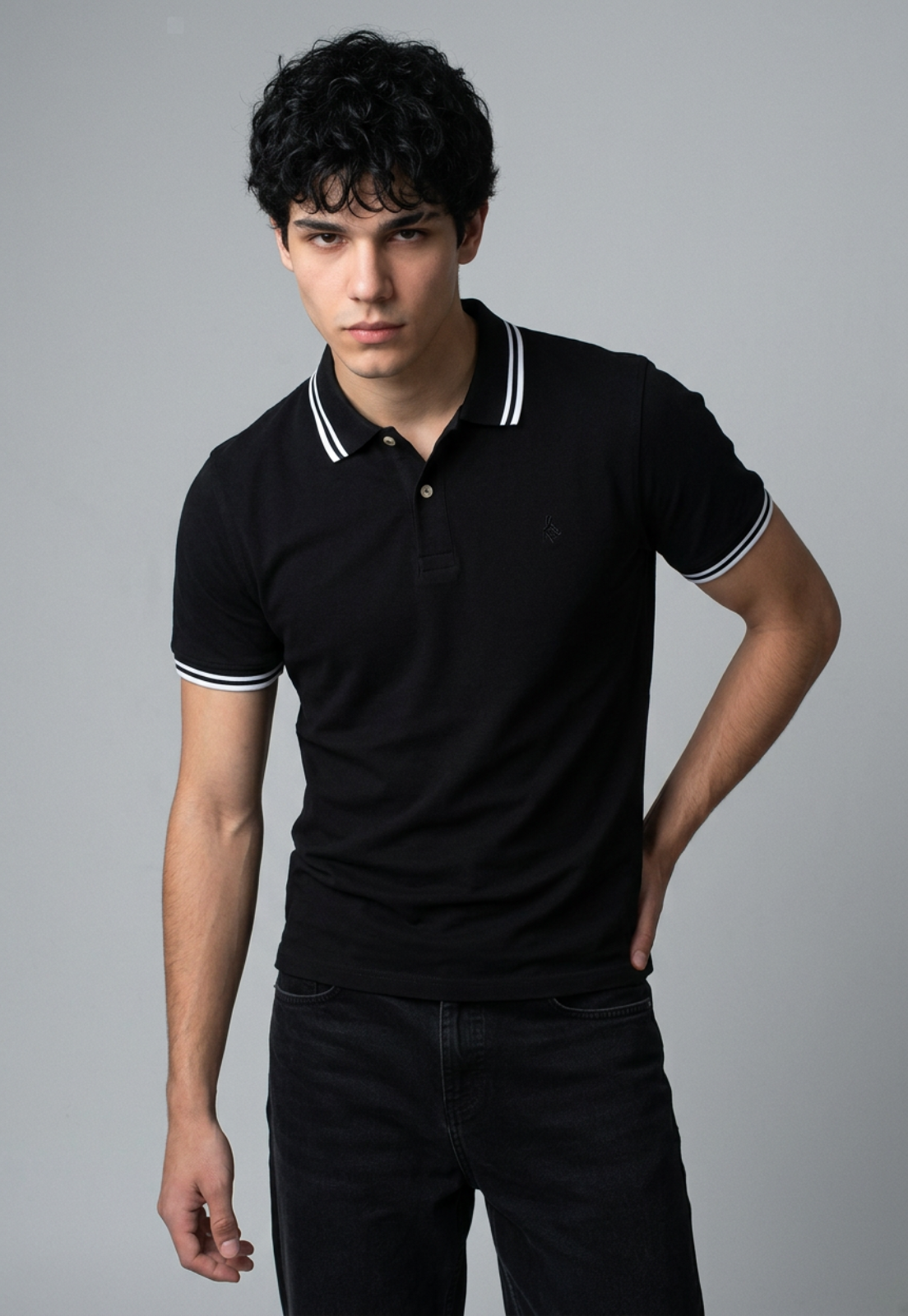 Polera Hombre Piqué Negro 1