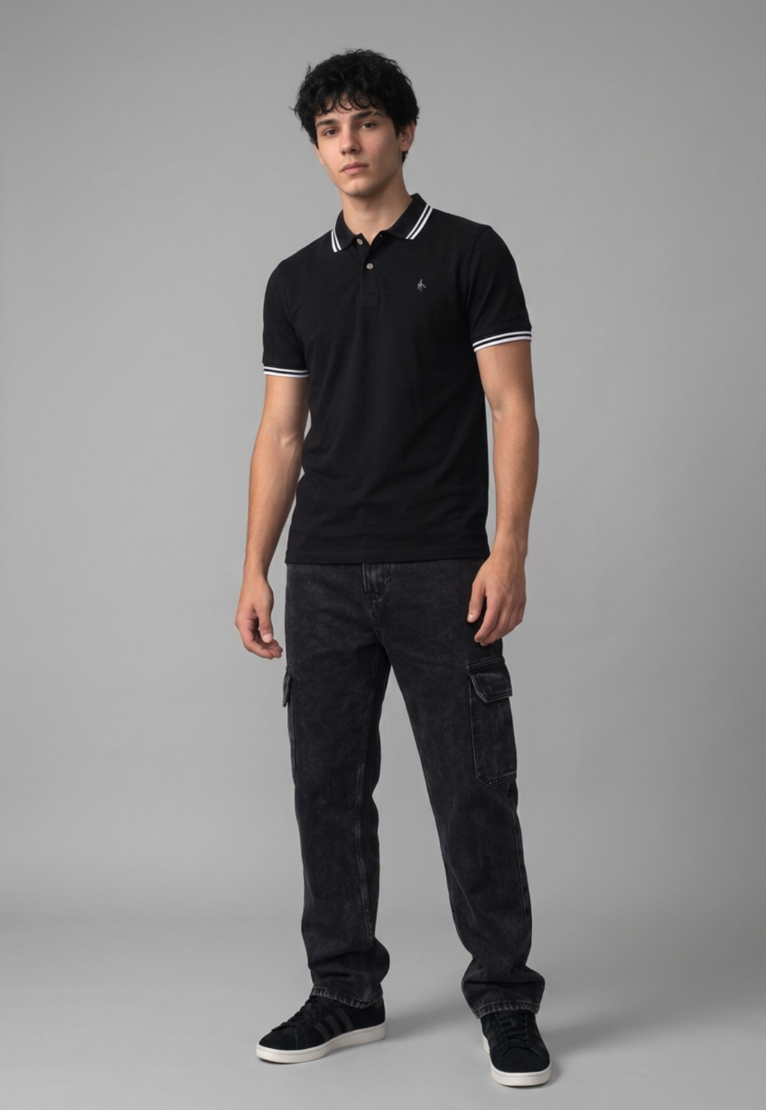 Polera Hombre Piqué Negro 3