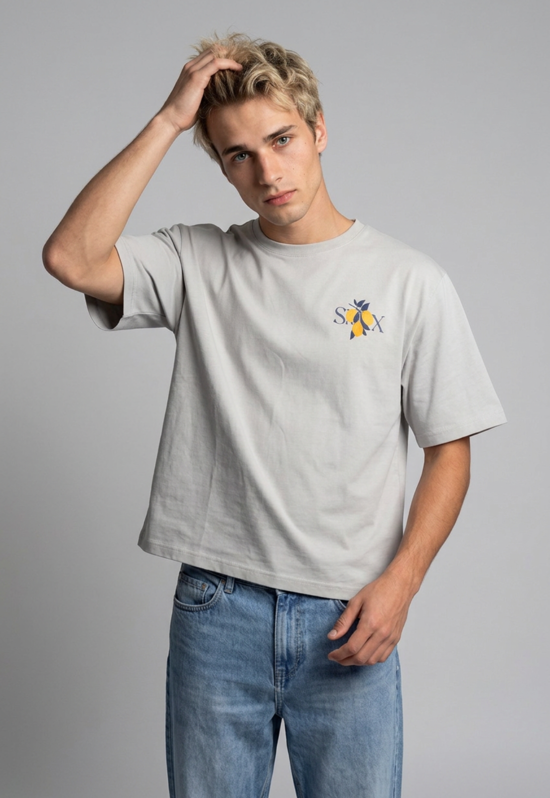 Polera Hombre Relaxed Limones Gris 2