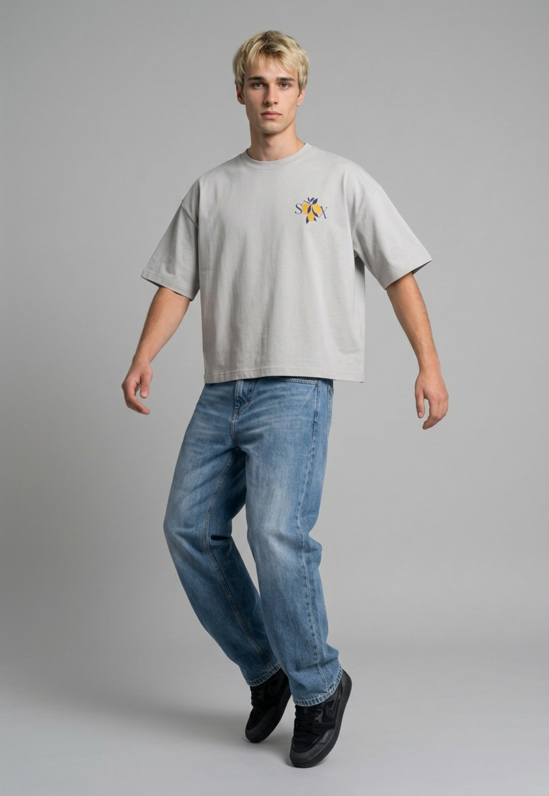 Polera Hombre Relaxed Limones Gris 4
