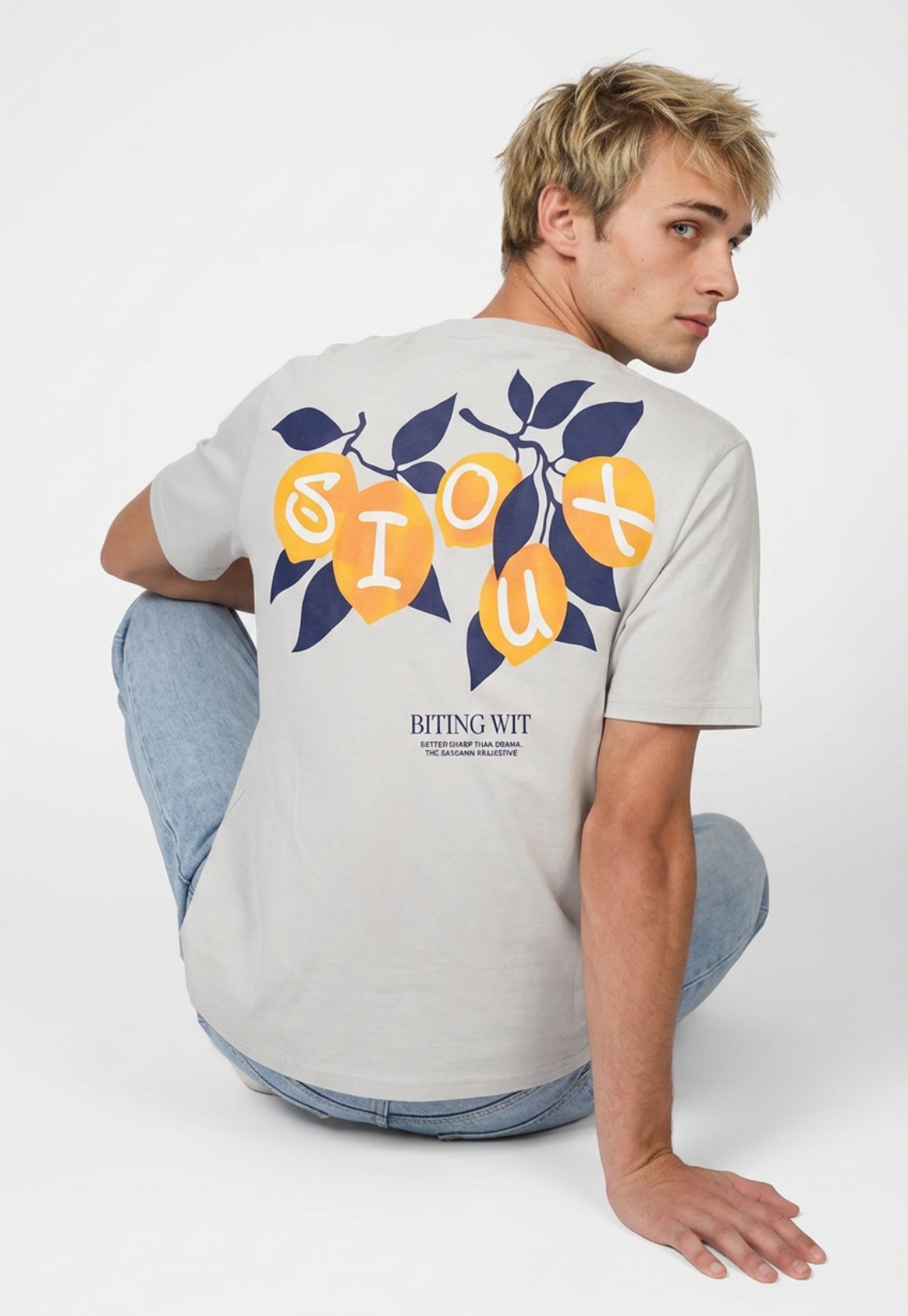 Polera Hombre Relaxed Limones Gris 1