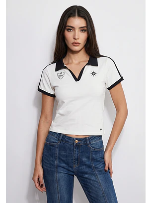 Polera Mujer Varsity Cuello Blanco