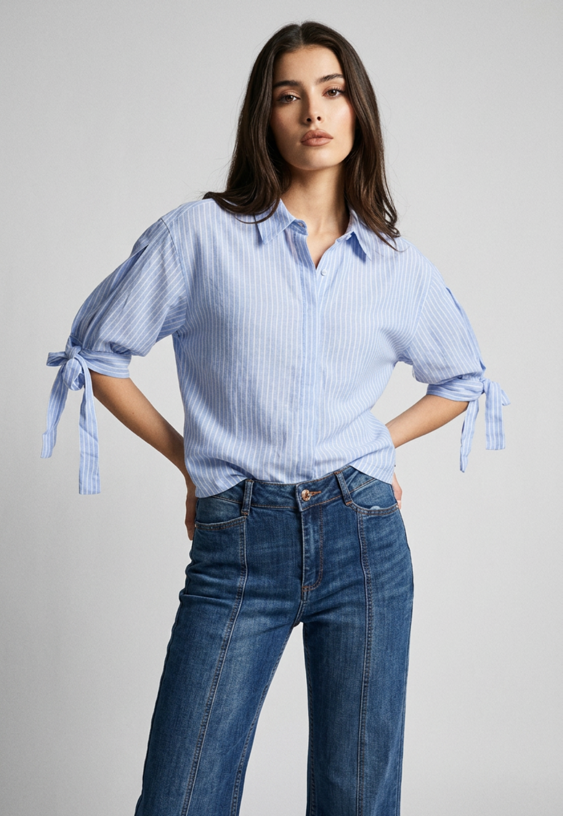Blusa Mujer Lazos Mangas Celeste 1