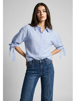 Blusa Mujer Lazos Mangas Celeste
