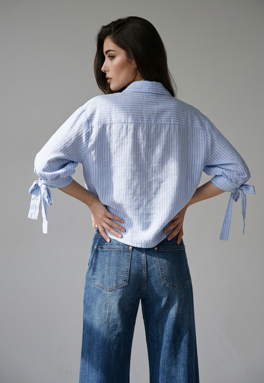 Blusa Mujer Lazos Mangas Celeste 2