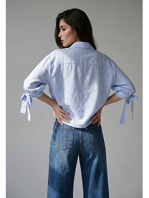 Blusa Mujer Lazos Mangas Celeste