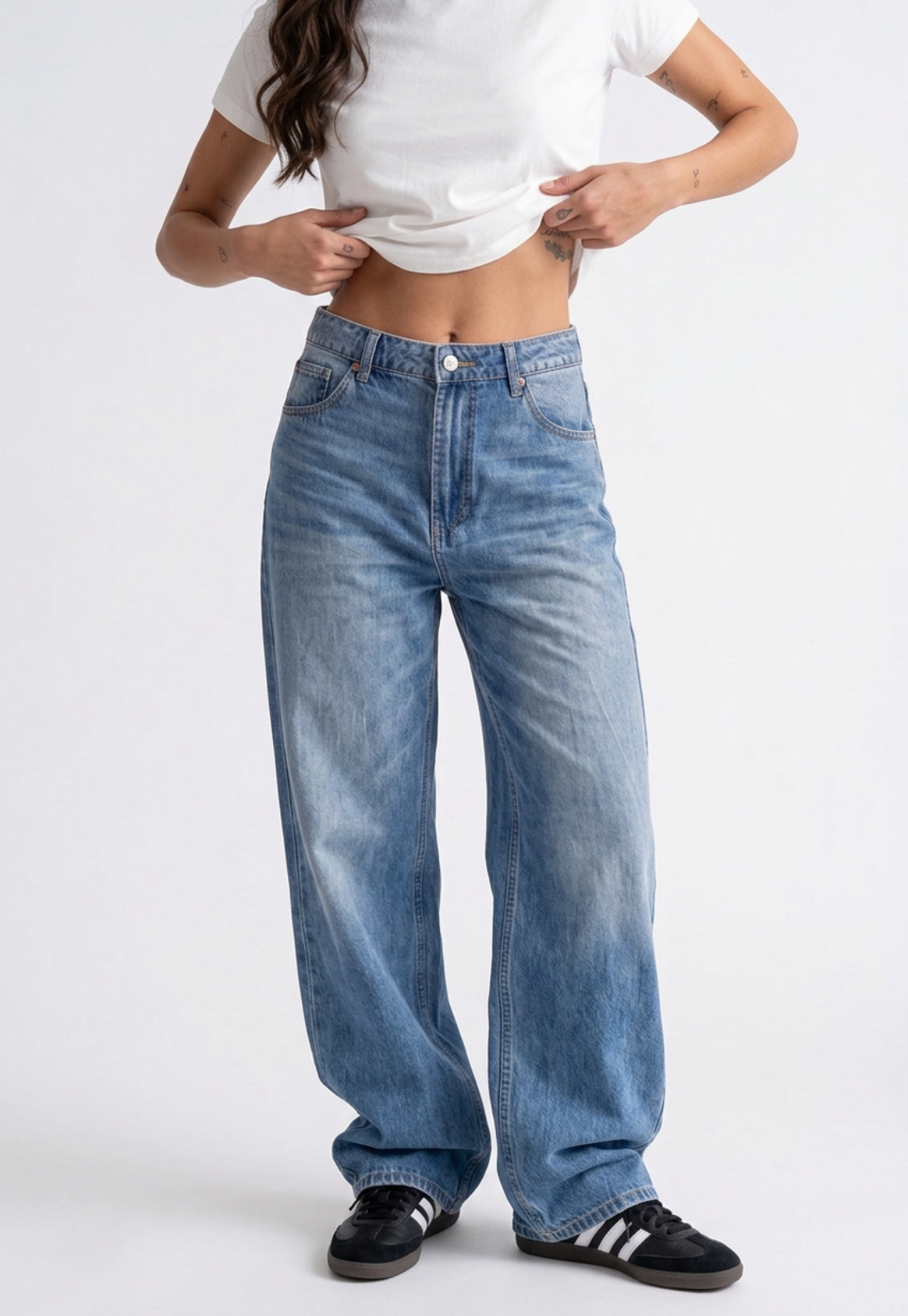 Jeans Mujer Wide Leg Tiro Alto Proceso Azul 1
