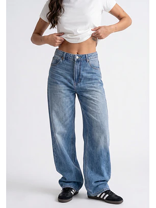Jeans Mujer Wide Leg Tiro Alto Proceso Azul