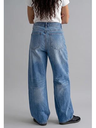 Jeans Mujer Wide Leg Tiro Alto Proceso Azul