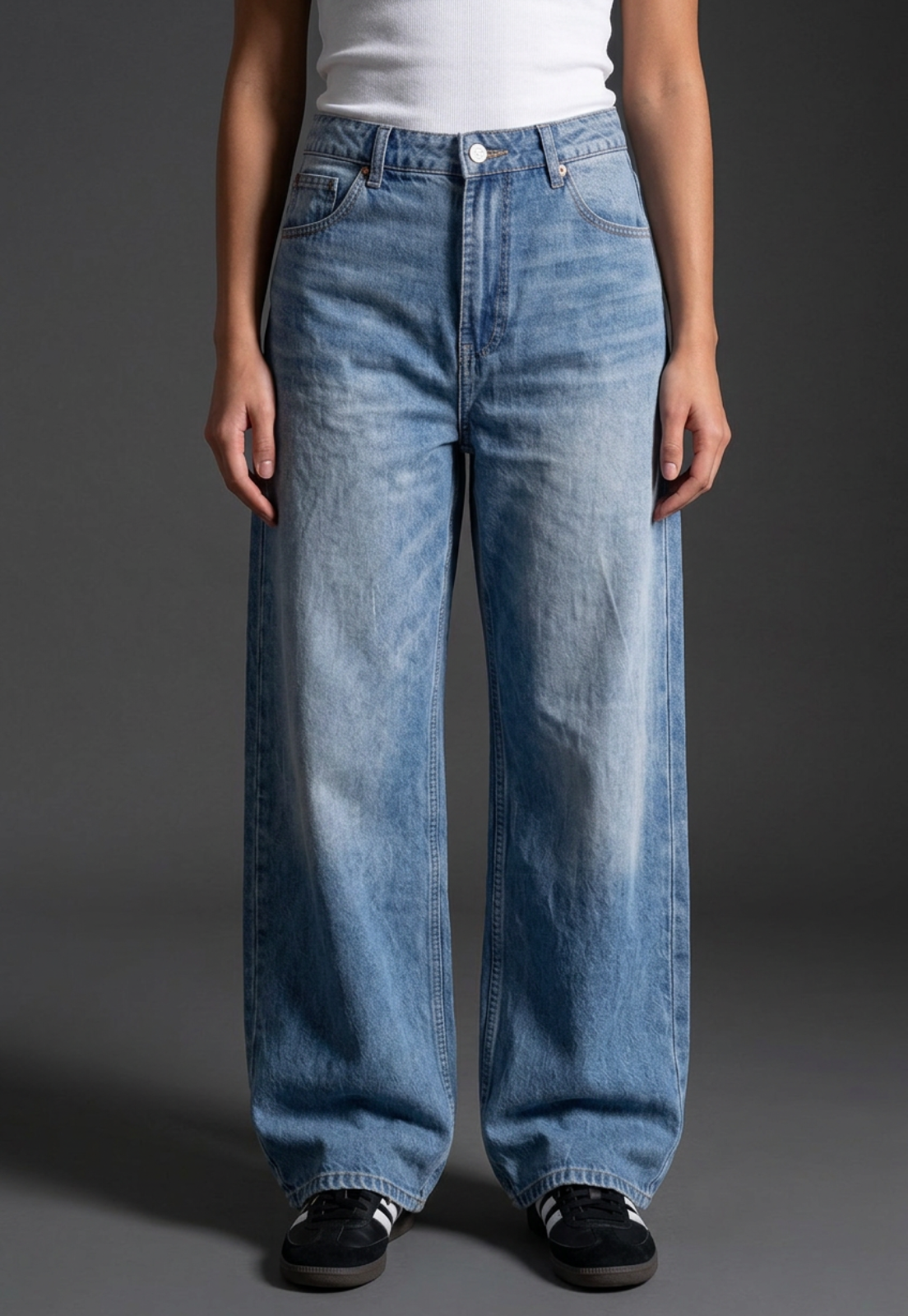 Jeans Mujer Wide Leg Tiro Alto Proceso Azul 3