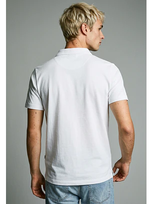 Polera Hombre Piqué Cuello V Blanco