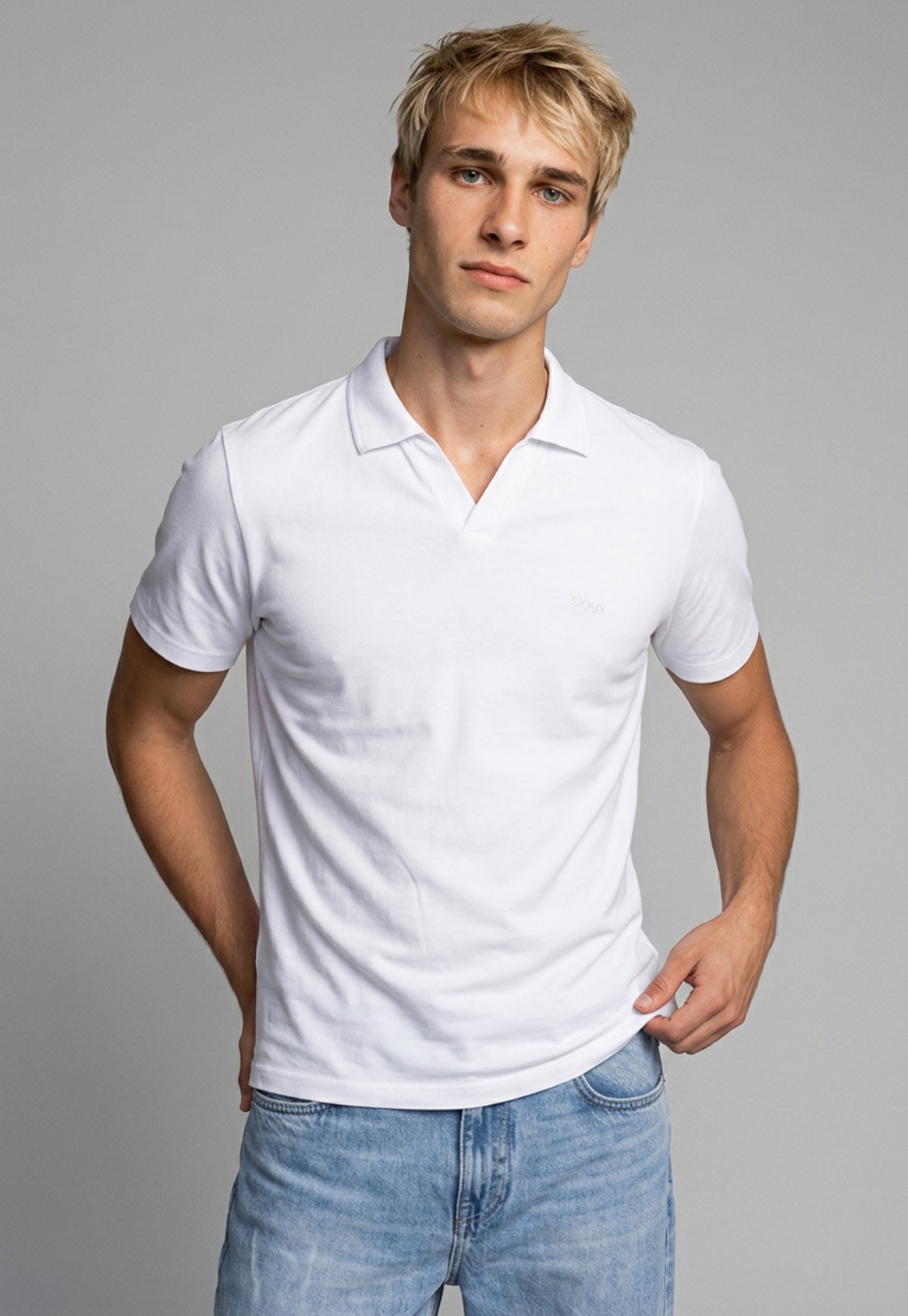 Polera Hombre Piqué Cuello V Blanco 1