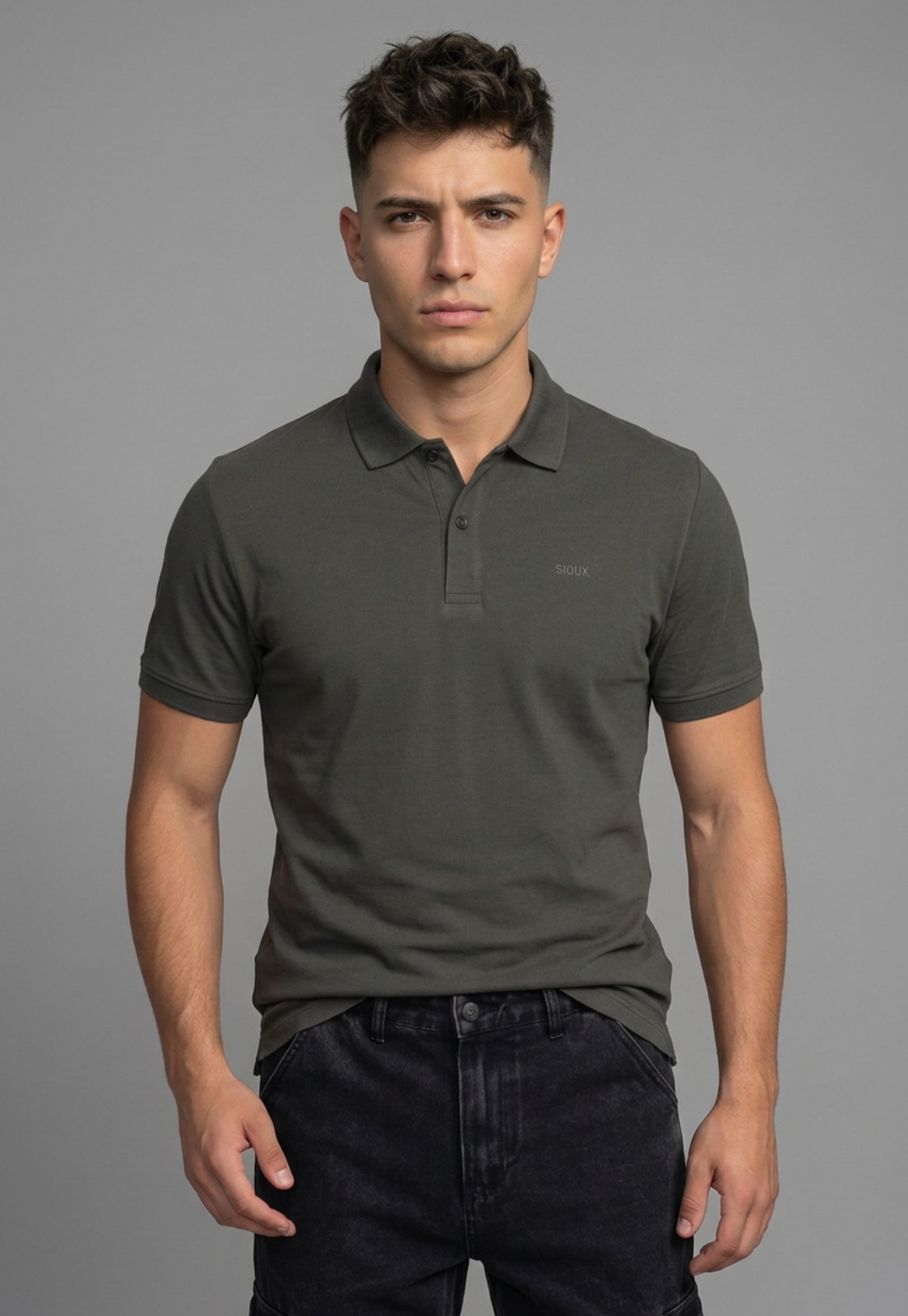 Polera Hombre Cuello Camisa Verde 1