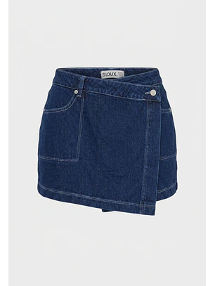 Falda Mujer Denim Raw Costuras Azul