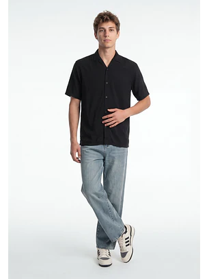 Camisa Hombre Mega Baggy Bolsillos Negro