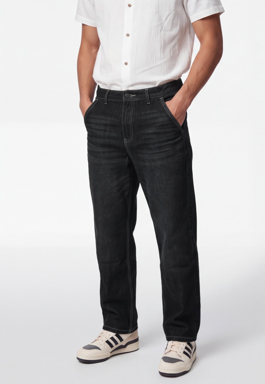 Jeans Hombre Skater Efecto Retro Negro 2
