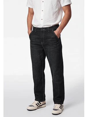 Jeans Hombre Skater Efecto Retro Negro