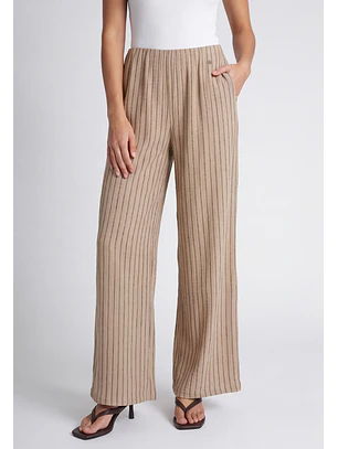 Pantalón Mujer Corrugado Wide Leg Listado Crudo