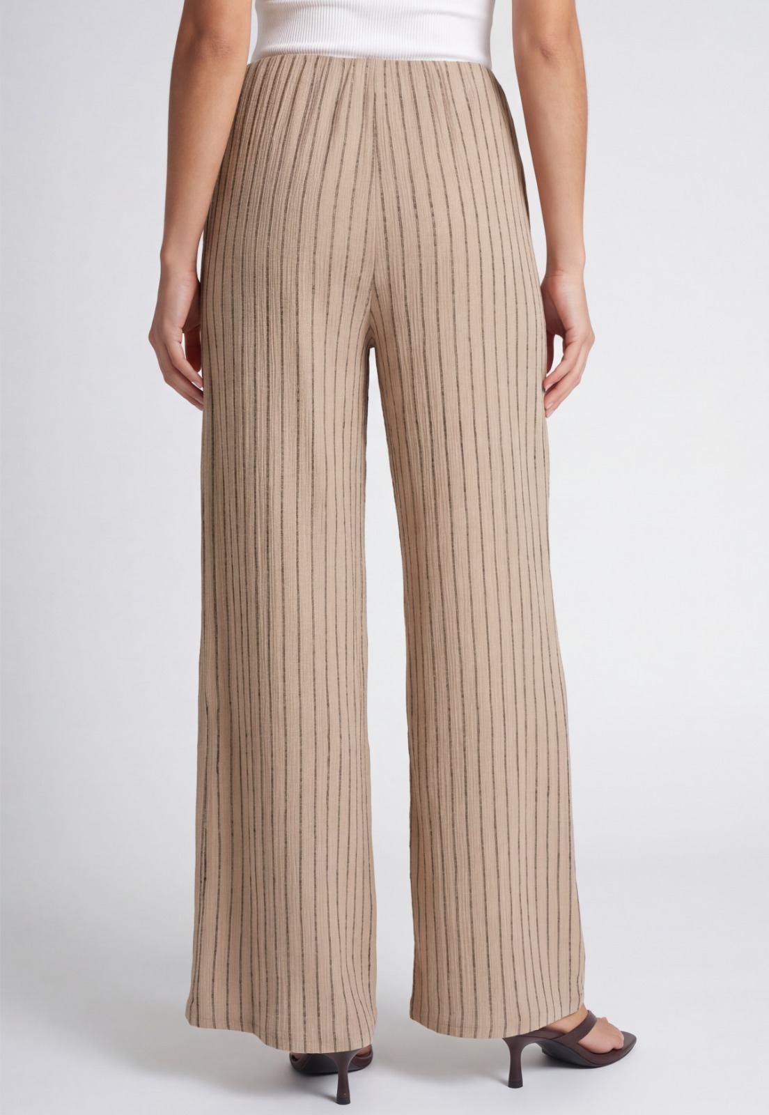 Pantalón Mujer Corrugado Wide Leg Listado Crudo 2