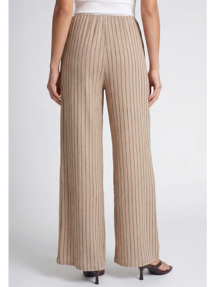 Pantalón Mujer Corrugado Wide Leg Listado Crudo