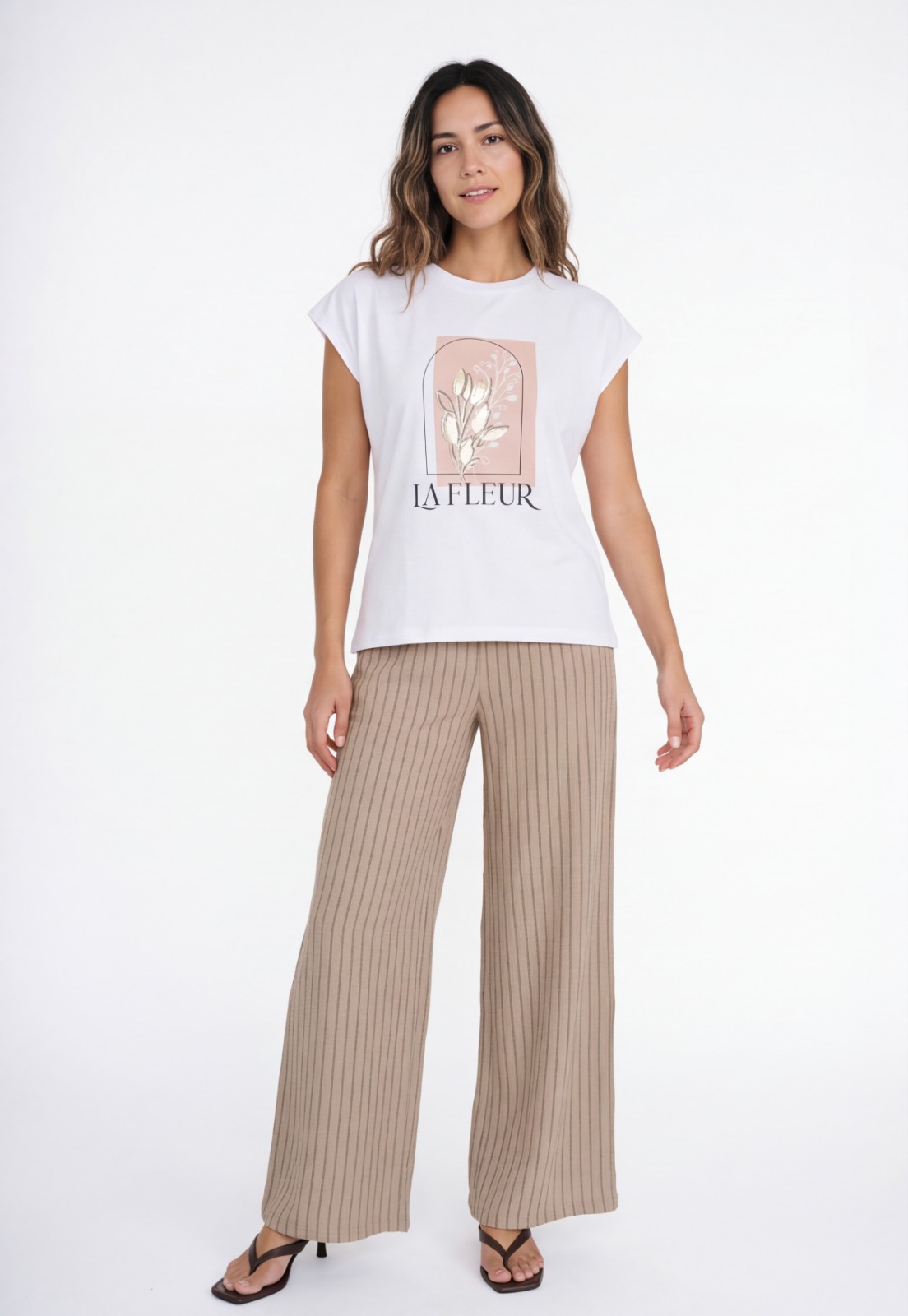 Pantalón Mujer Corrugado Wide Leg Listado Crudo 4