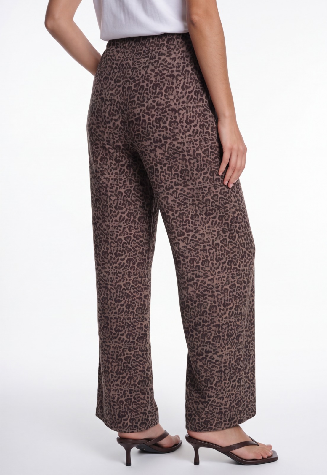 Pantalón Mujer Lino Full Print Café 2
