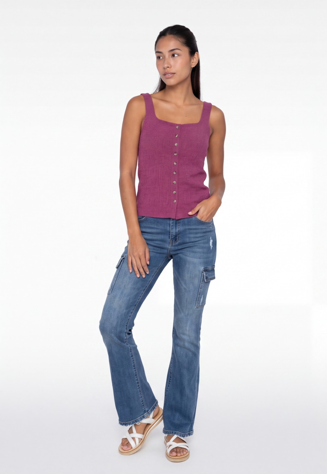 Peto Mujer Pabilo Corrugado Botones Magenta 1