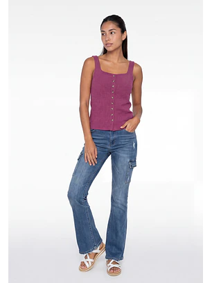 Peto Mujer Pabilo Corrugado Botones Magenta