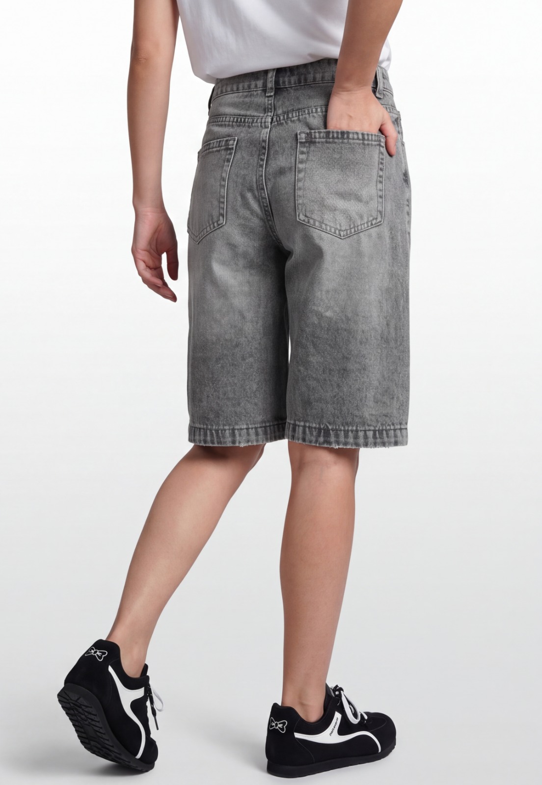 Short Mujer Denim Baggy Gris 2