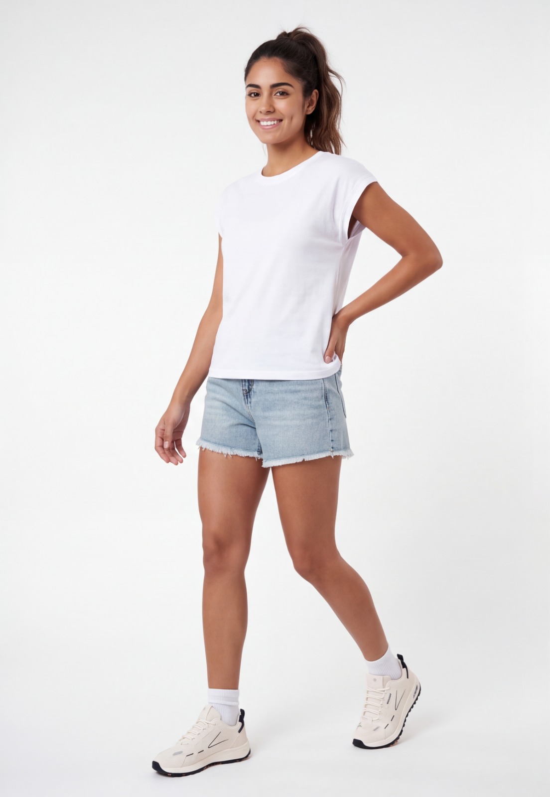 Short Mujer Denim Desflecado Celeste 4