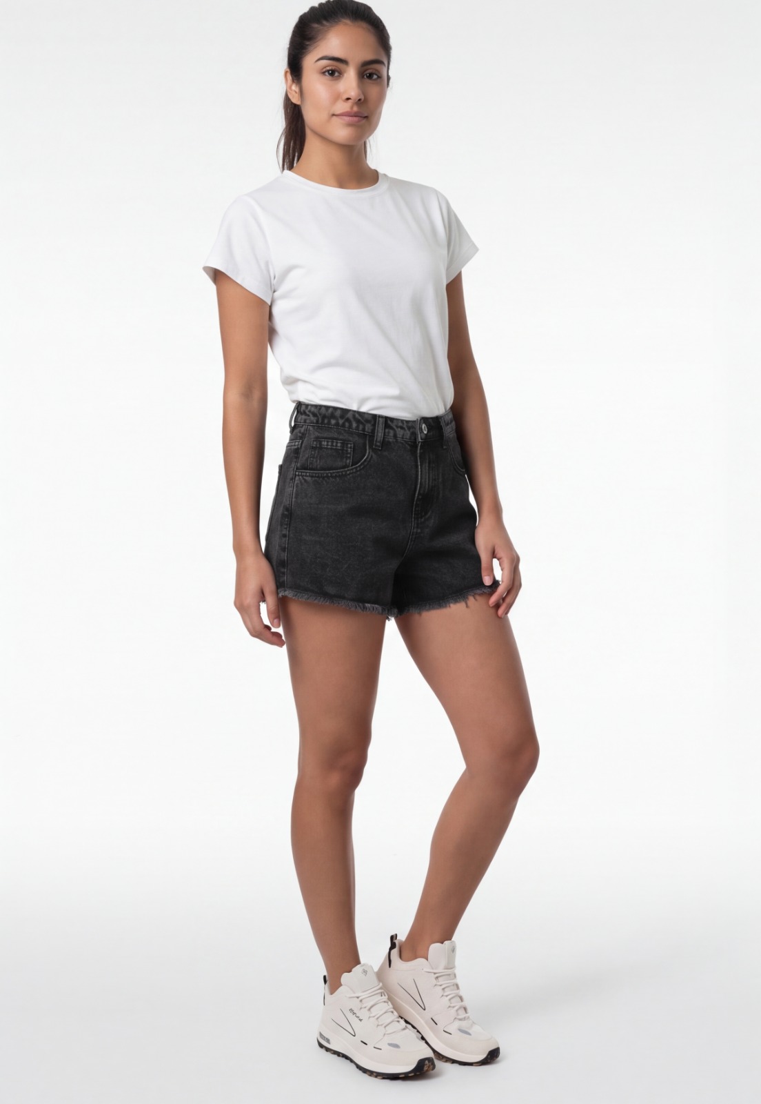 Short Mujer Denim Desflecado Negro 4