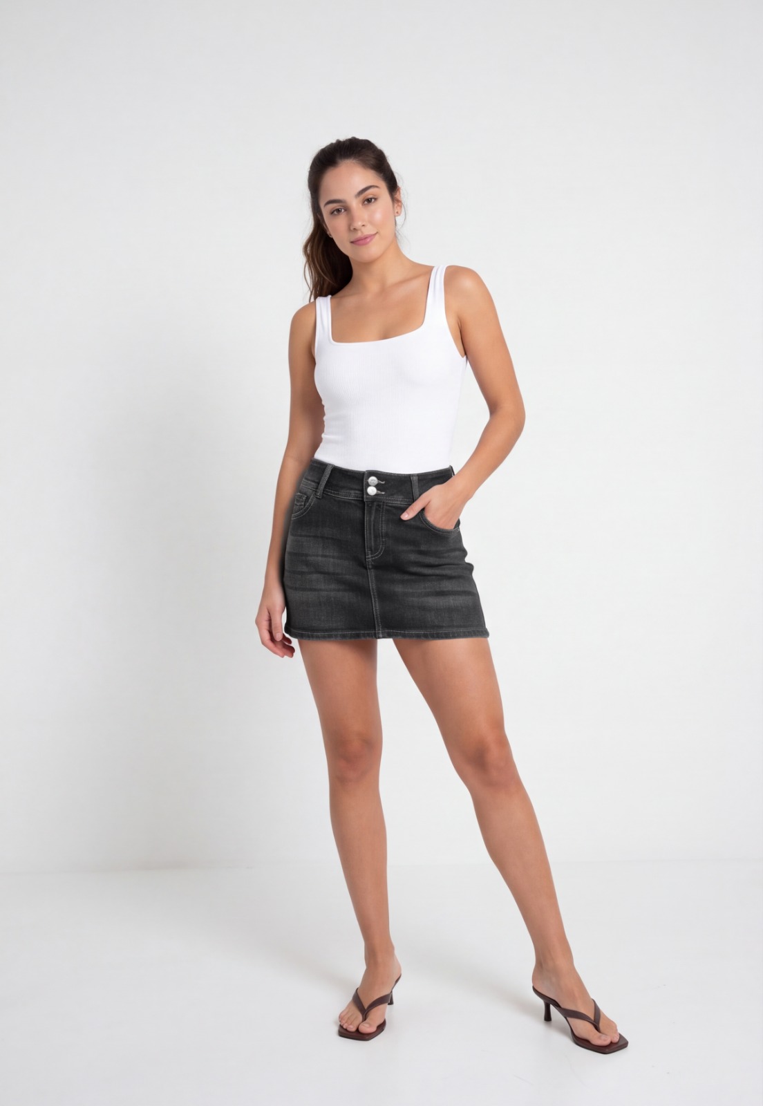 Falda Mujer Small Costuras Negro 4