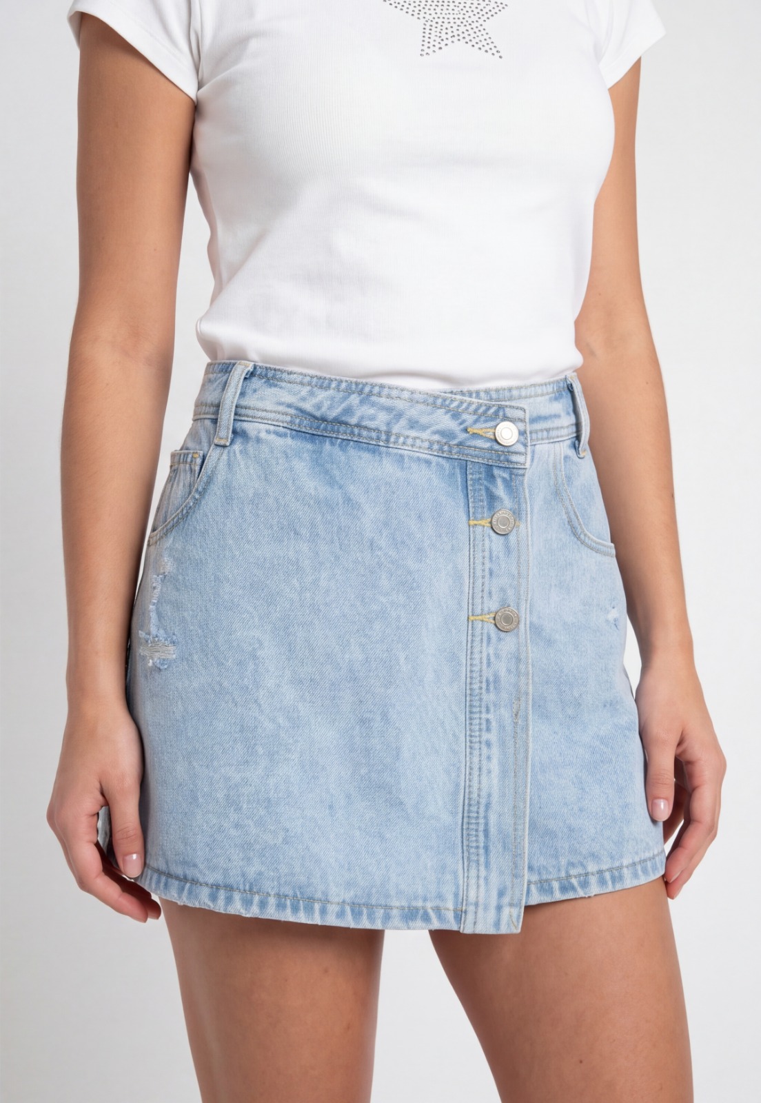 Falda Mujer Denim Botones Celeste 3