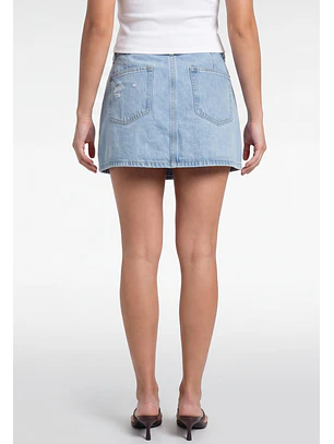 Falda Mujer Denim Botones Celeste