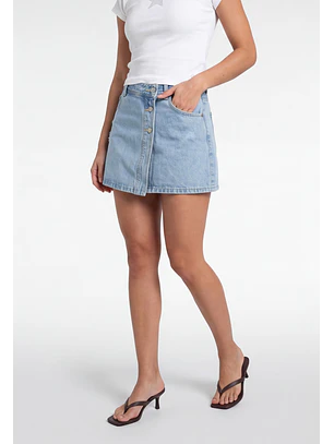 Falda Mujer Denim Botones Celeste